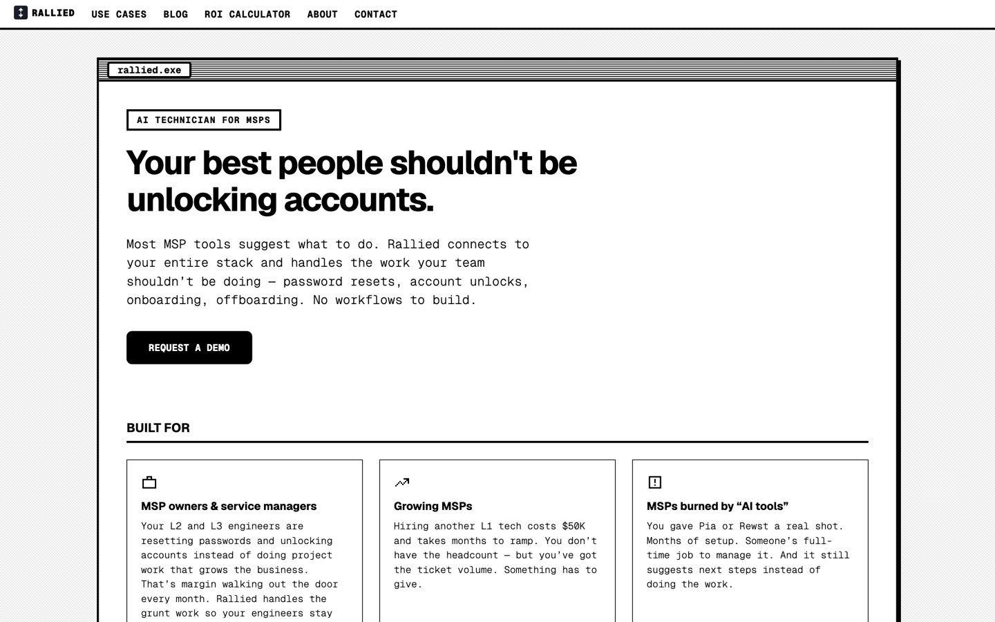 Rallied product homepage, August 2026
