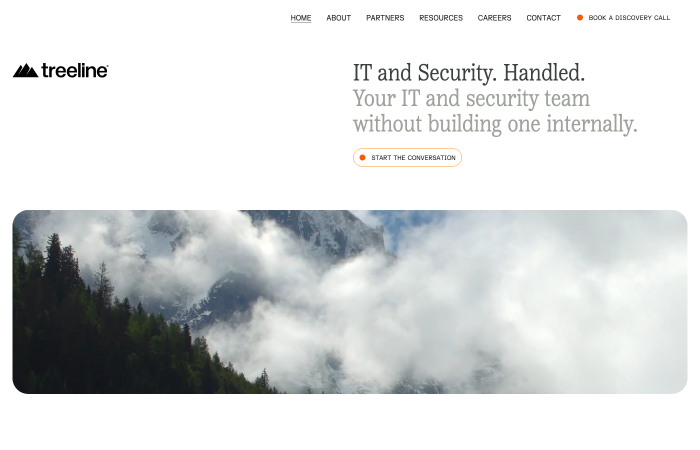 Treeline landing page with modern IT operating system messaging